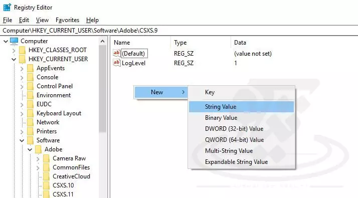 ایجاد string value جدید رفع خطای پلاگین فتوشاپ
